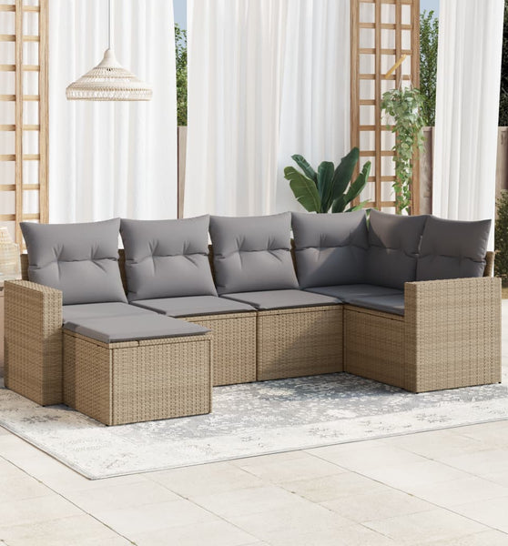 6-tlg. Garten-Sofagarnitur mit Kissen Beige Poly Rattan