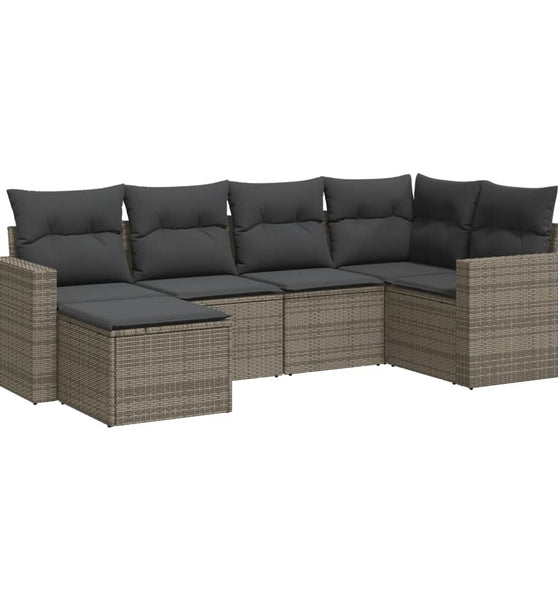 6-tlg. Garten-Sofagarnitur mit Kissen Grau Poly Rattan
