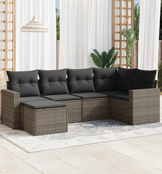 6-tlg. Garten-Sofagarnitur mit Kissen Grau Poly Rattan