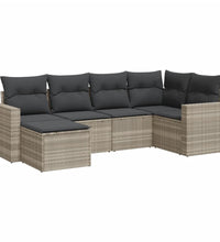 6-tlg. Garten-Sofagarnitur mit Kissen Hellgrau Poly Rattan
