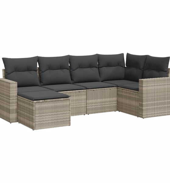 6-tlg. Garten-Sofagarnitur mit Kissen Hellgrau Poly Rattan