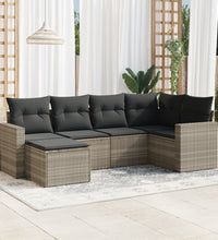 6-tlg. Garten-Sofagarnitur mit Kissen Hellgrau Poly Rattan