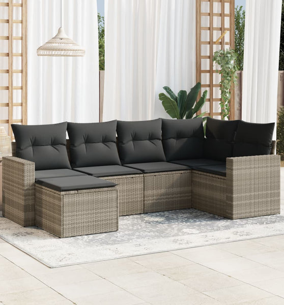 6-tlg. Garten-Sofagarnitur mit Kissen Hellgrau Poly Rattan