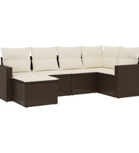 6-tlg. Garten-Sofagarnitur mit Kissen Braun Poly Rattan