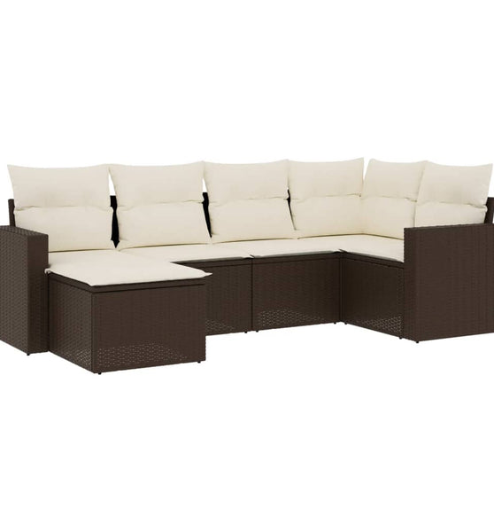 6-tlg. Garten-Sofagarnitur mit Kissen Braun Poly Rattan