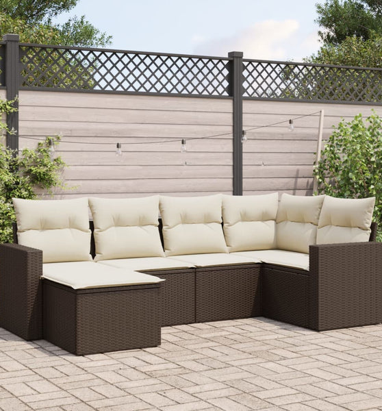 6-tlg. Garten-Sofagarnitur mit Kissen Braun Poly Rattan