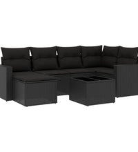 7-tlg. Garten-Sofagarnitur mit Kissen Schwarz Poly Rattan