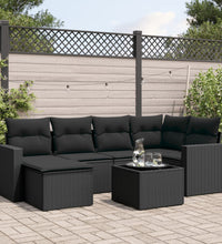 7-tlg. Garten-Sofagarnitur mit Kissen Schwarz Poly Rattan