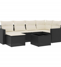 7-tlg. Garten-Sofagarnitur mit Kissen Schwarz Poly Rattan