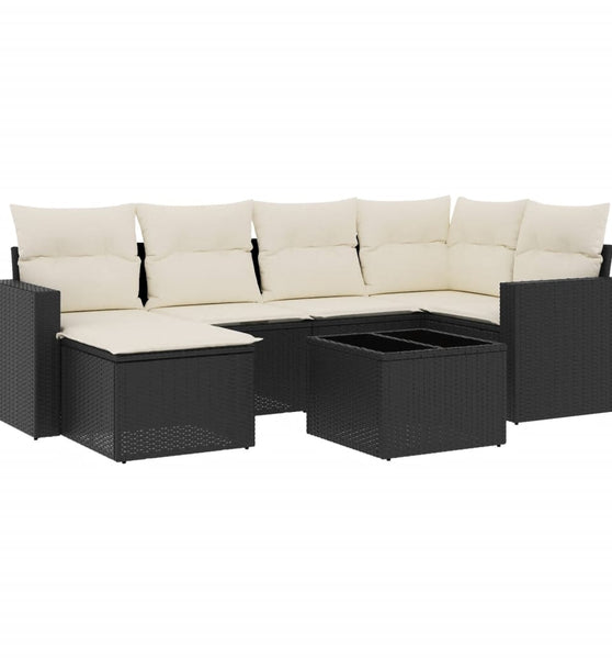 7-tlg. Garten-Sofagarnitur mit Kissen Schwarz Poly Rattan