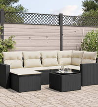 7-tlg. Garten-Sofagarnitur mit Kissen Schwarz Poly Rattan