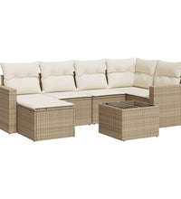 7-tlg. Garten-Sofagarnitur mit Kissen Beige Poly Rattan