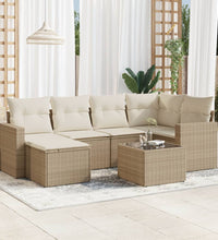 7-tlg. Garten-Sofagarnitur mit Kissen Beige Poly Rattan