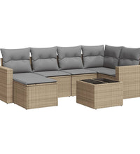 7-tlg. Garten-Sofagarnitur mit Kissen Beige Poly Rattan