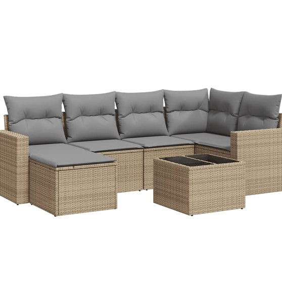 7-tlg. Garten-Sofagarnitur mit Kissen Beige Poly Rattan