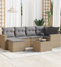 7-tlg. Garten-Sofagarnitur mit Kissen Beige Poly Rattan