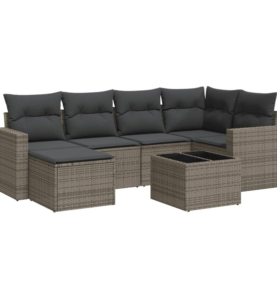 7-tlg. Garten-Sofagarnitur mit Kissen Grau Poly Rattan