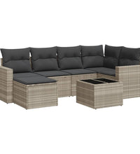 7-tlg. Garten-Sofagarnitur mit Kissen Hellgrau Poly Rattan