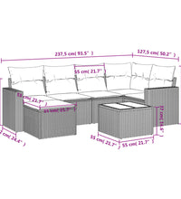 7-tlg. Garten-Sofagarnitur mit Kissen Hellgrau Poly Rattan