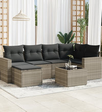 7-tlg. Garten-Sofagarnitur mit Kissen Hellgrau Poly Rattan