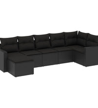 7-tlg. Garten-Sofagarnitur mit Kissen Schwarz Poly Rattan