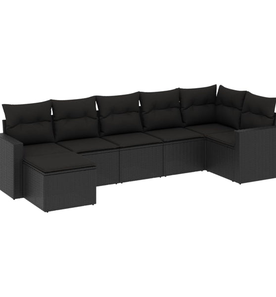 7-tlg. Garten-Sofagarnitur mit Kissen Schwarz Poly Rattan