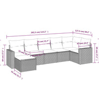 7-tlg. Garten-Sofagarnitur mit Kissen Schwarz Poly Rattan