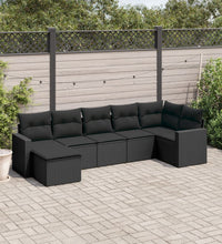 7-tlg. Garten-Sofagarnitur mit Kissen Schwarz Poly Rattan