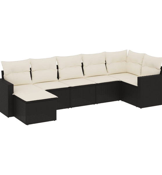 7-tlg. Garten-Sofagarnitur mit Kissen Schwarz Poly Rattan