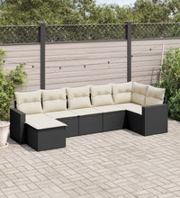 7-tlg. Garten-Sofagarnitur mit Kissen Schwarz Poly Rattan