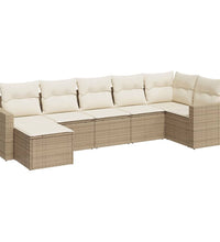 7-tlg. Garten-Sofagarnitur mit Kissen Beige Poly Rattan