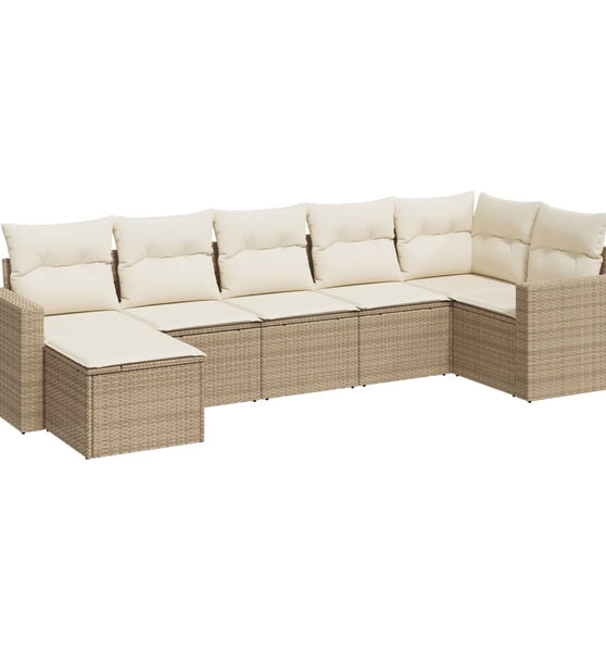 7-tlg. Garten-Sofagarnitur mit Kissen Beige Poly Rattan