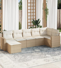 7-tlg. Garten-Sofagarnitur mit Kissen Beige Poly Rattan