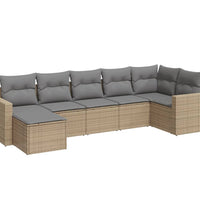 7-tlg. Garten-Sofagarnitur mit Kissen Beige Poly Rattan