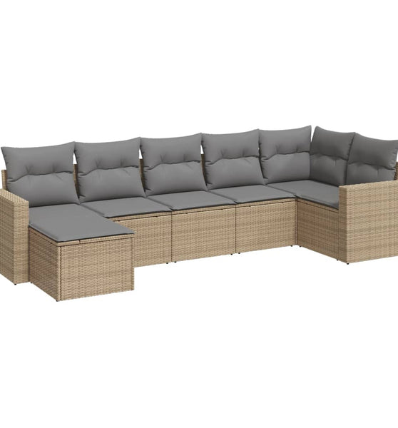 7-tlg. Garten-Sofagarnitur mit Kissen Beige Poly Rattan