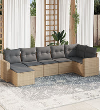 7-tlg. Garten-Sofagarnitur mit Kissen Beige Poly Rattan