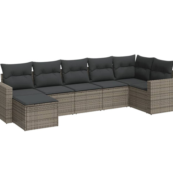 7-tlg. Garten-Sofagarnitur mit Kissen Grau Poly Rattan