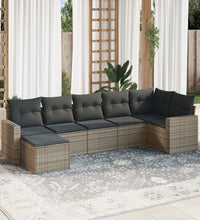 7-tlg. Garten-Sofagarnitur mit Kissen Grau Poly Rattan