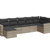 7-tlg. Garten-Sofagarnitur mit Kissen Hellgrau Poly Rattan