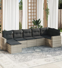 7-tlg. Garten-Sofagarnitur mit Kissen Hellgrau Poly Rattan