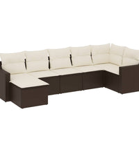 7-tlg. Garten-Sofagarnitur mit Kissen Braun Poly Rattan