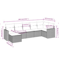 7-tlg. Garten-Sofagarnitur mit Kissen Braun Poly Rattan