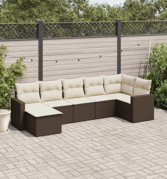 7-tlg. Garten-Sofagarnitur mit Kissen Braun Poly Rattan