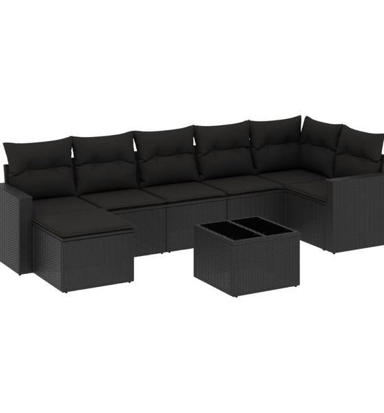 8-tlg. Garten-Sofagarnitur mit Kissen Schwarz Poly Rattan