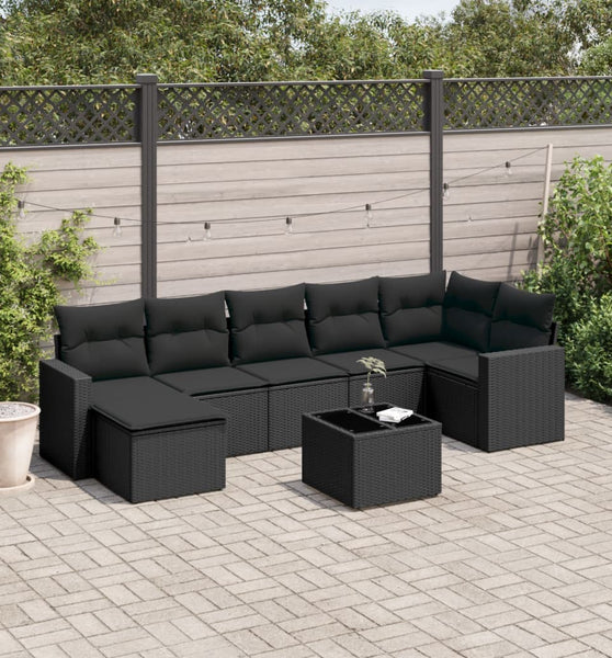 8-tlg. Garten-Sofagarnitur mit Kissen Schwarz Poly Rattan