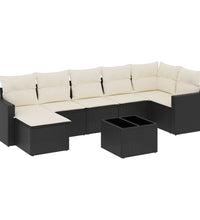 8-tlg. Garten-Sofagarnitur mit Kissen Schwarz Poly Rattan