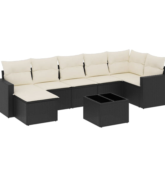 8-tlg. Garten-Sofagarnitur mit Kissen Schwarz Poly Rattan