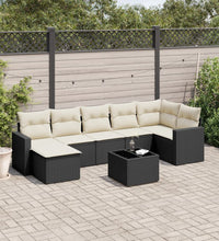 8-tlg. Garten-Sofagarnitur mit Kissen Schwarz Poly Rattan