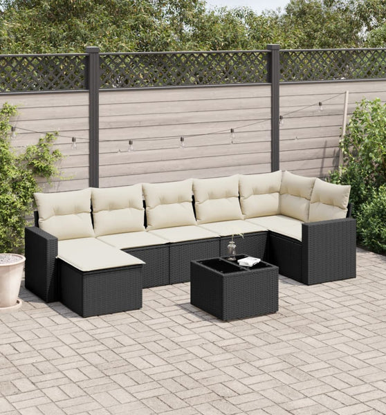 8-tlg. Garten-Sofagarnitur mit Kissen Schwarz Poly Rattan