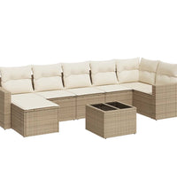 8-tlg. Garten-Sofagarnitur mit Kissen Beige Poly Rattan